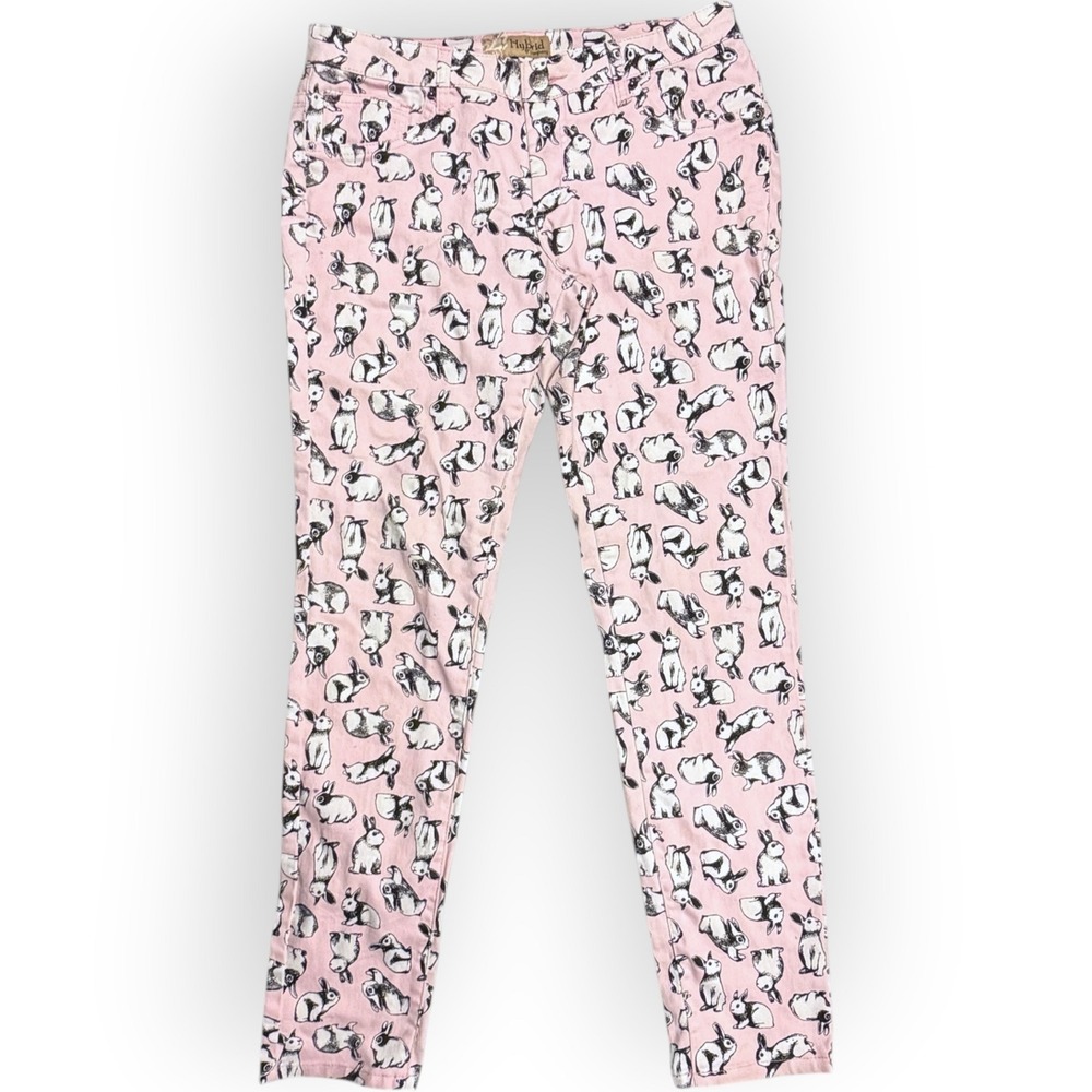 Hybrid & Company Womens Pink Bunny Rabbit Print Skinny Pants Size 13 Animal Fun